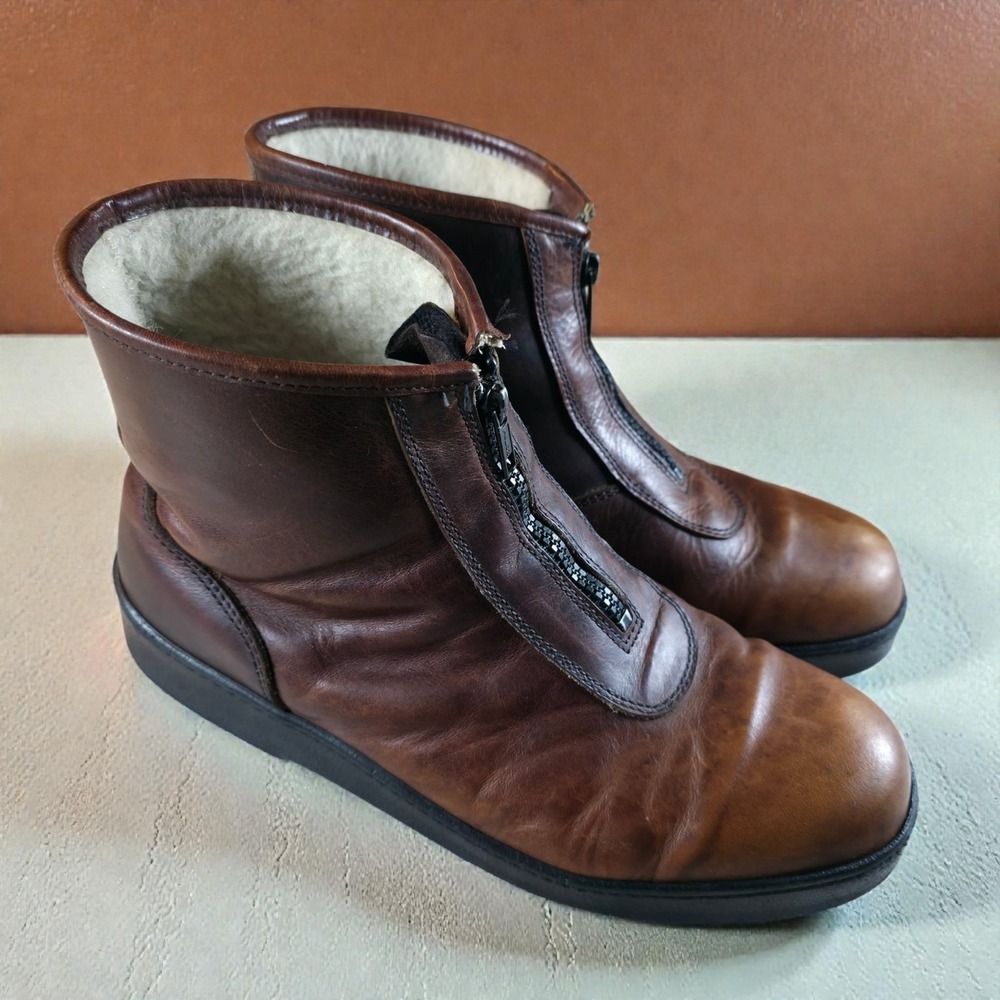 Vintagd Bates Floataways Talon Zip Boots Brown Leather Sherpa Lined Mens 9.5 EW